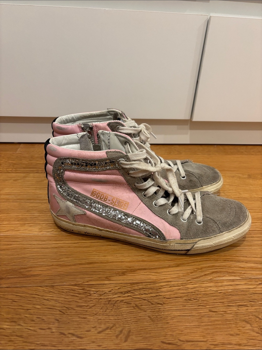 Golden Goose Pink & Gray Glitter Star High-Top Sneakers